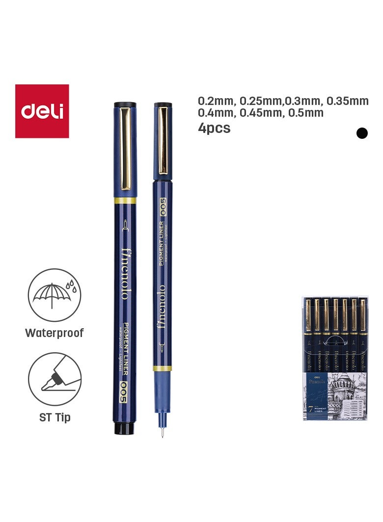 Deli Deli EQ909 Pigment Liner Pens 0.2–0.5mm, 7pcs – ideal for drawing, drafting, and writing - Image 1