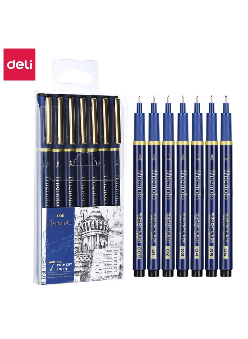 Deli Deli EQ909 Pigment Liner Pens 0.2–0.5mm, 7pcs – ideal for drawing, drafting, and writing - Image 2