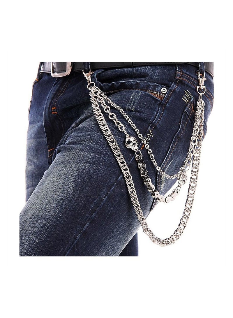 Pants Chain for Men Women, Biker Skull Wallet Chain, Punk Men Cool Skull Punk Trouser Long Wallet Key Chain for Hip Hop Rock Jean, Silver, 60-80cm - Image 3