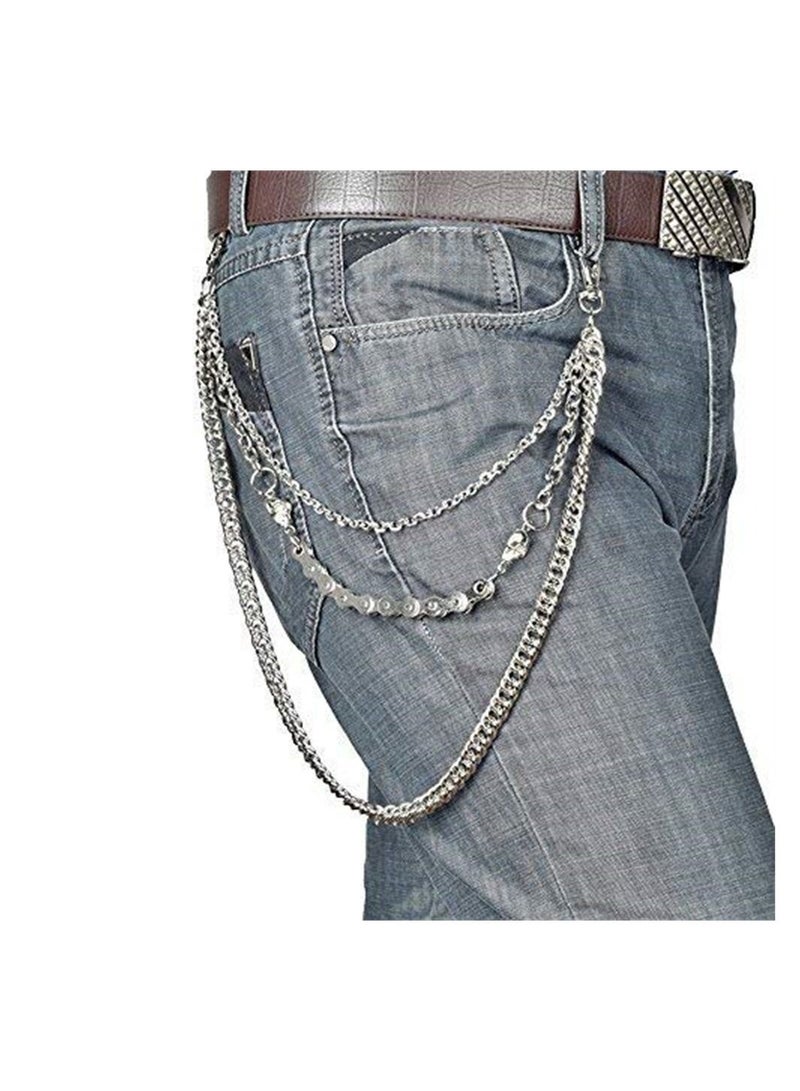 Pants Chain for Men Women, Biker Skull Wallet Chain, Punk Men Cool Skull Punk Trouser Long Wallet Key Chain for Hip Hop Rock Jean, Silver, 60-80cm - Image 4