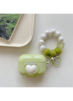 For AirPods 4 Headphone Set Cartoon Diy Doll Pendant Apple 1/2 Generation/pro2 Bluetooth Soft Case Bracelet-Color:Green Soft Shell + Pendant-green Love-Model:AirPods Third Generation (protective Cover)