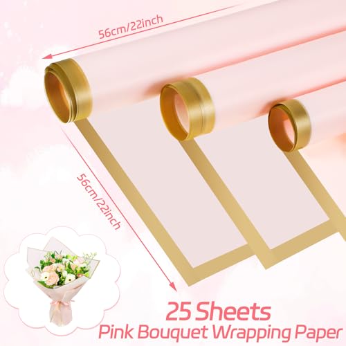 woric 25 Sheets Pink Flower Wrapping Paper Bouquet Wrapping Paper Waterproof Floral Paper for Gift Box Packaging Florist Supplies Wedding Birthday DIY Crafts - Image 5