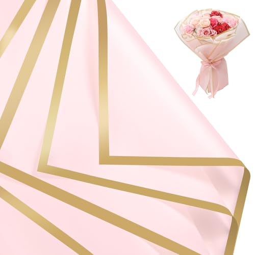 woric 25 Sheets Pink Flower Wrapping Paper Bouquet Wrapping Paper Waterproof Floral Paper for Gift Box Packaging Florist Supplies Wedding Birthday DIY Crafts - Image 2