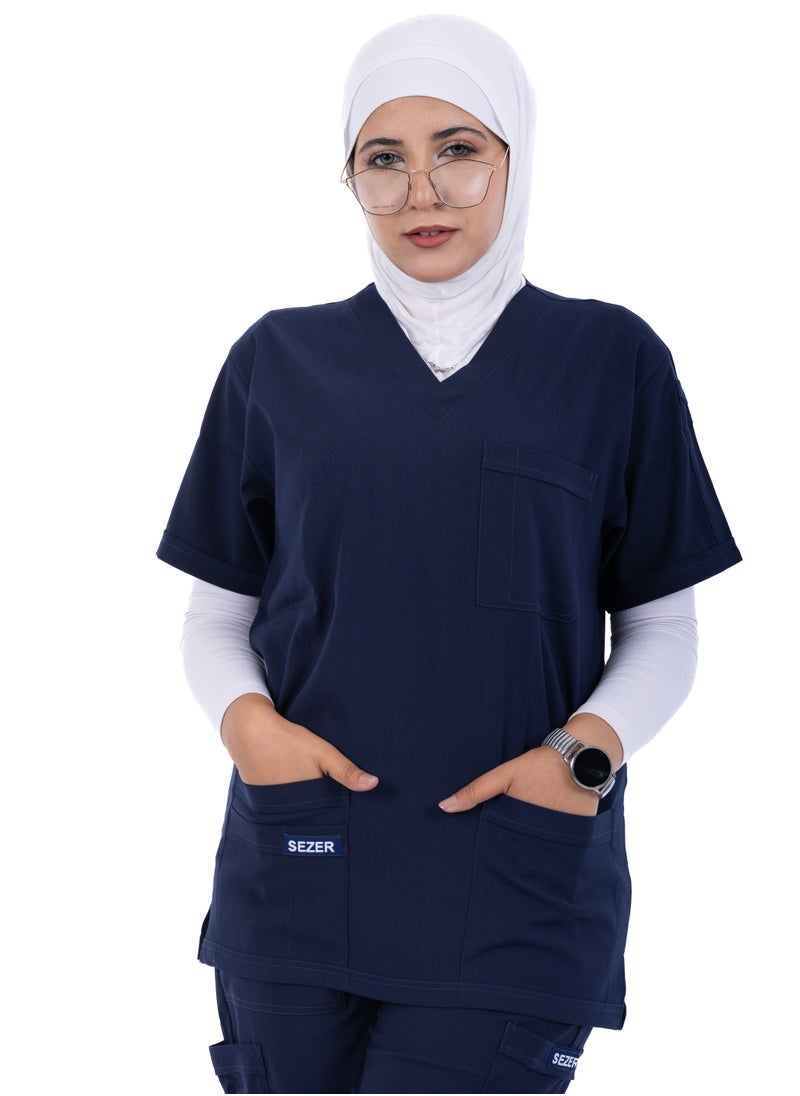 sezer Women's Caesar Scrub - soft cotton in dark blue for your brilliance and comfort every work day!  - Image 1