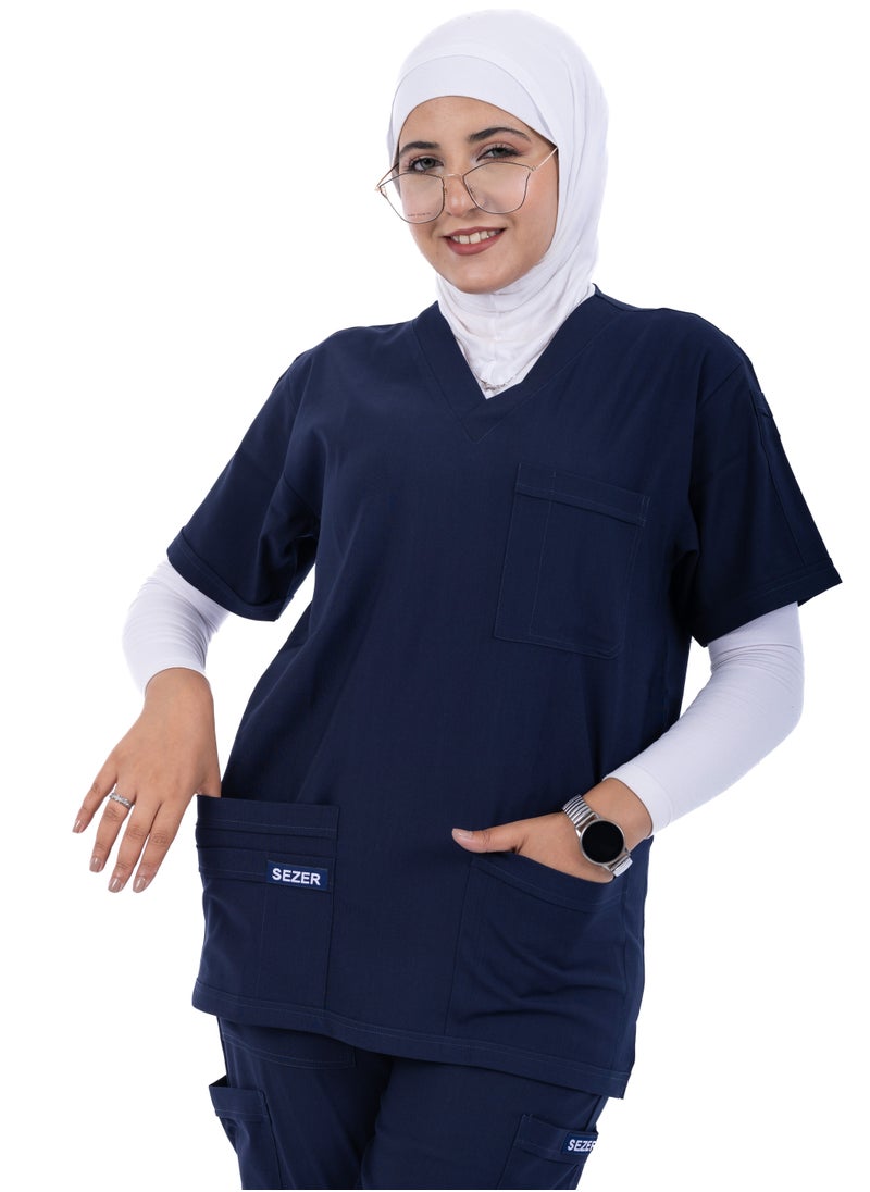 sezer Women's Caesar Scrub - soft cotton in dark blue for your brilliance and comfort every work day!  - Image 2