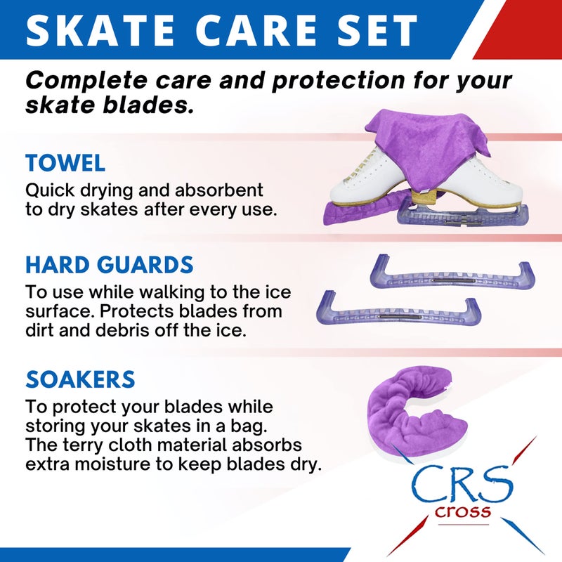 CRS Cross Ice Skate Guards, Soakers and Towel Gift Set. Essential Ice Skating Hard Guard and Soft Skate Blade Cover Accessories for Figure Skating or Hockey (Pivot Purple, Medium) - Image 3
