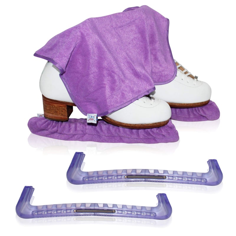 CRS Cross Ice Skate Guards, Soakers and Towel Gift Set. Essential Ice Skating Hard Guard and Soft Skate Blade Cover Accessories for Figure Skating or Hockey (Pivot Purple, Medium) - Image 1