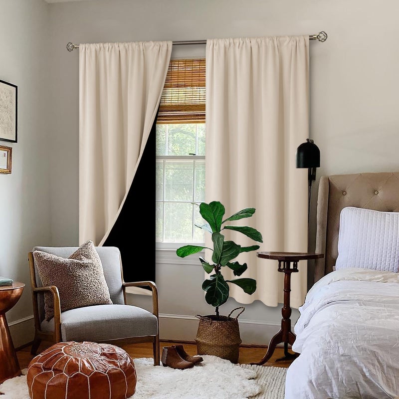 BGment الستائر Brgent Champagne Blackout لغرفة نوم كاملة الغرفة غامق حراري معزول صوتي قضيب الجيب الستائر الستائر 72 بوصة الطول 2 لوحات كل لوحة 52 بوصة - Image 2