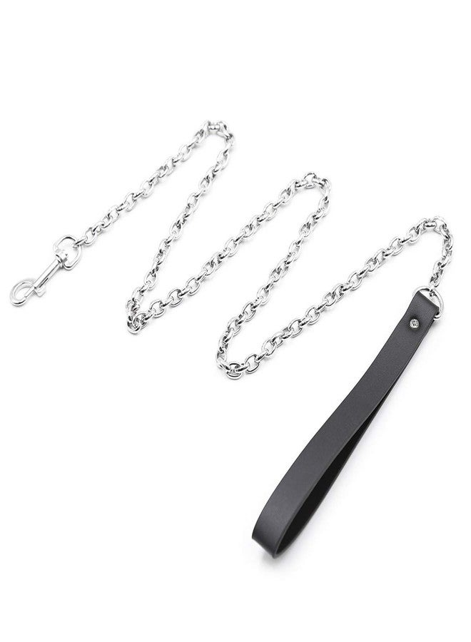 ZZRBVFH Metal Dog Leash Chain Leather Choker Collars for Men Women - Image 2