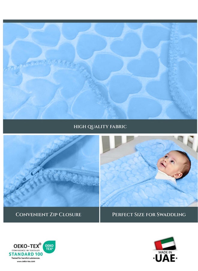 Cotton Home Baby Breathable Swaddle Blanket – Ultra Soft, Lightweight & Cozy Plush with Embossed Hearts, 90x80cm Blue - Image 4