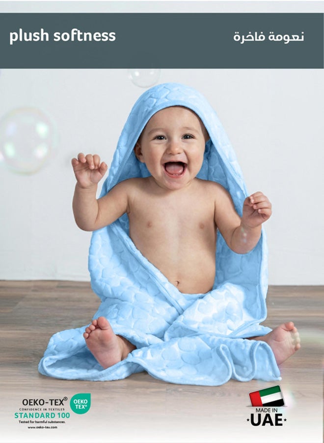 Cotton Home Baby Breathable Swaddle Blanket – Ultra Soft, Lightweight & Cozy Plush with Embossed Hearts, 90x80cm Blue - Image 3