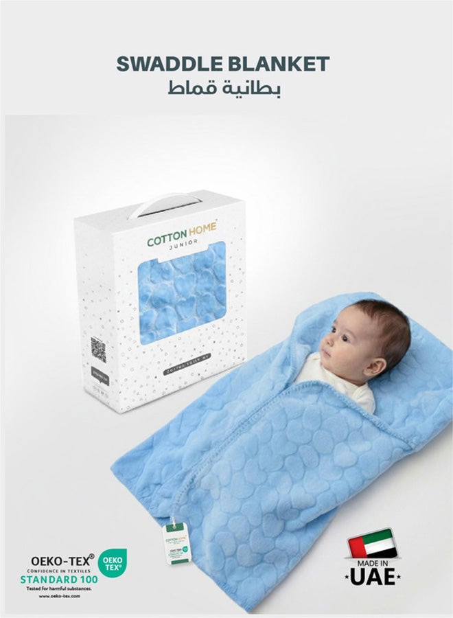 Cotton Home Baby Breathable Swaddle Blanket – Ultra Soft, Lightweight & Cozy Plush with Embossed Hearts, 90x80cm Blue - Image 1