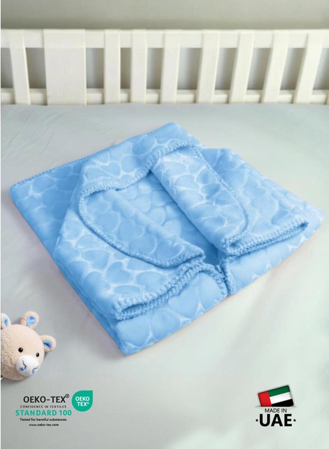 Cotton Home Baby Breathable Swaddle Blanket – Ultra Soft, Lightweight & Cozy Plush with Embossed Hearts, 90x80cm Blue - Image 5