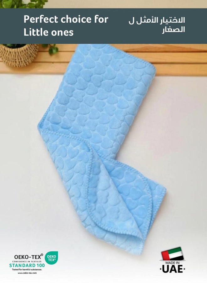 Cotton Home Baby Breathable Swaddle Blanket – Ultra Soft, Lightweight & Cozy Plush with Embossed Hearts, 90x80cm Blue - Image 2