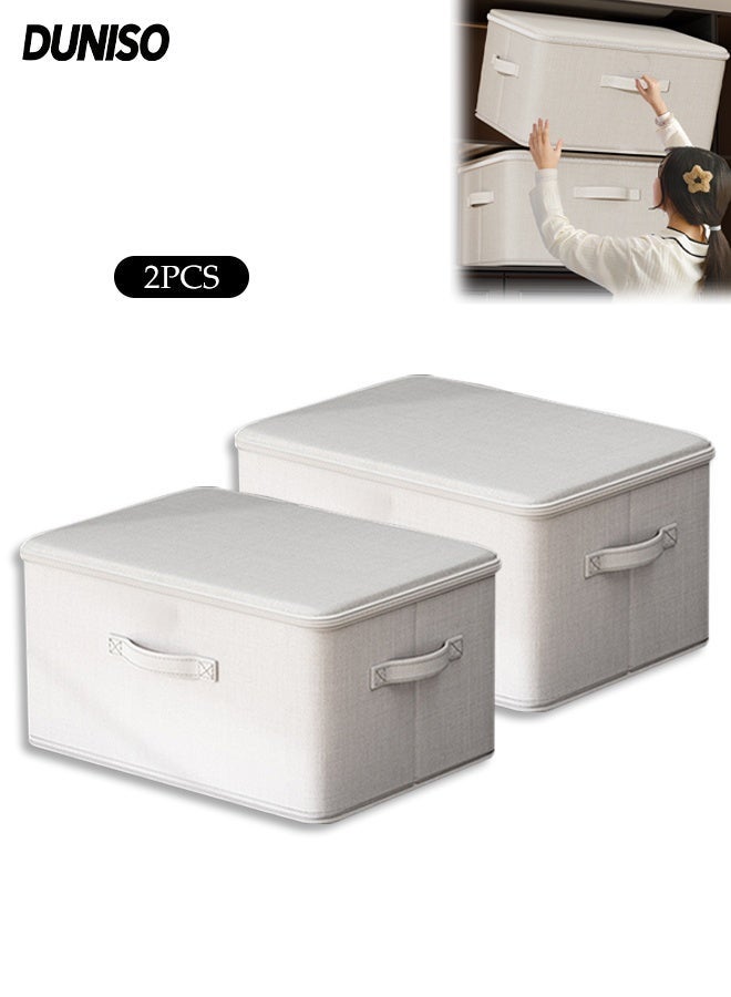 DUNISO Set of 2 Extra Large White Collapsible Storage Bins, Eco Friendly Fabric, Rigid Box walls,Cubes with Handles,Suitable for Living Room, Bedroom etc. - Image 1