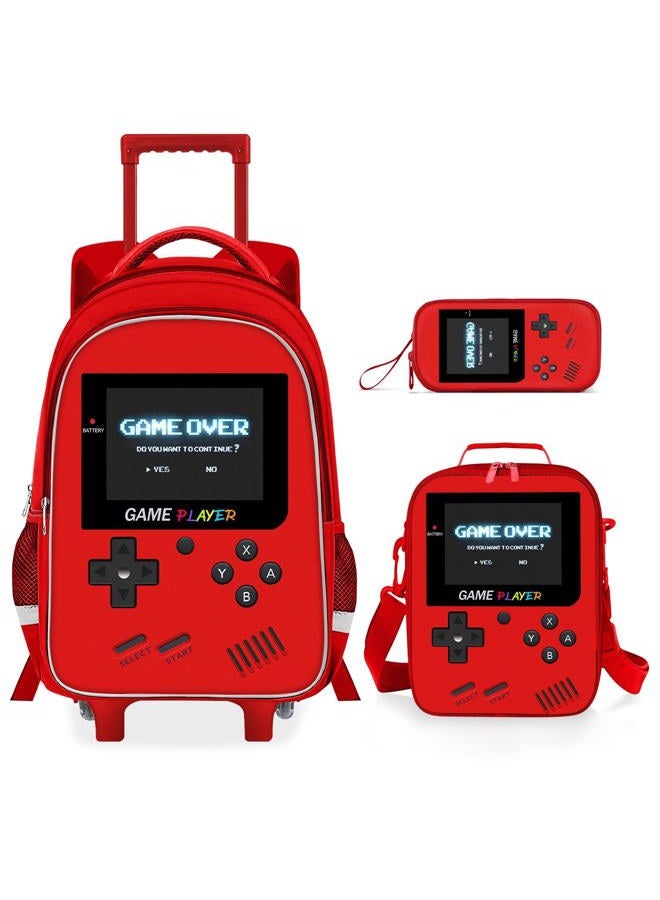 ZHIMEBYE Rolling Backpack For Boys - Gamer Boys Backpack For Kids Children Teens Elementary Middle School, Red-backpack Set, Medium to Large, Modern, Minimalist - Image 1
