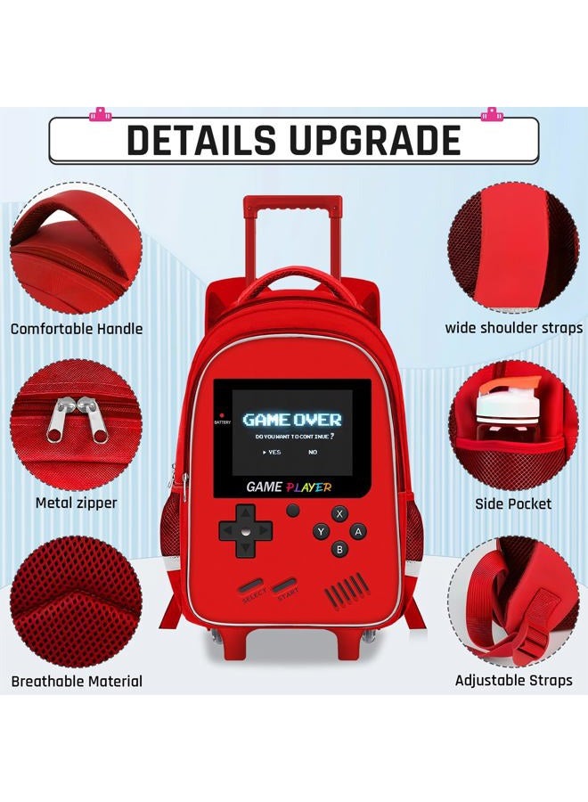 ZHIMEBYE Rolling Backpack For Boys - Gamer Boys Backpack For Kids Children Teens Elementary Middle School, Red-backpack Set, Medium to Large, Modern, Minimalist - Image 2