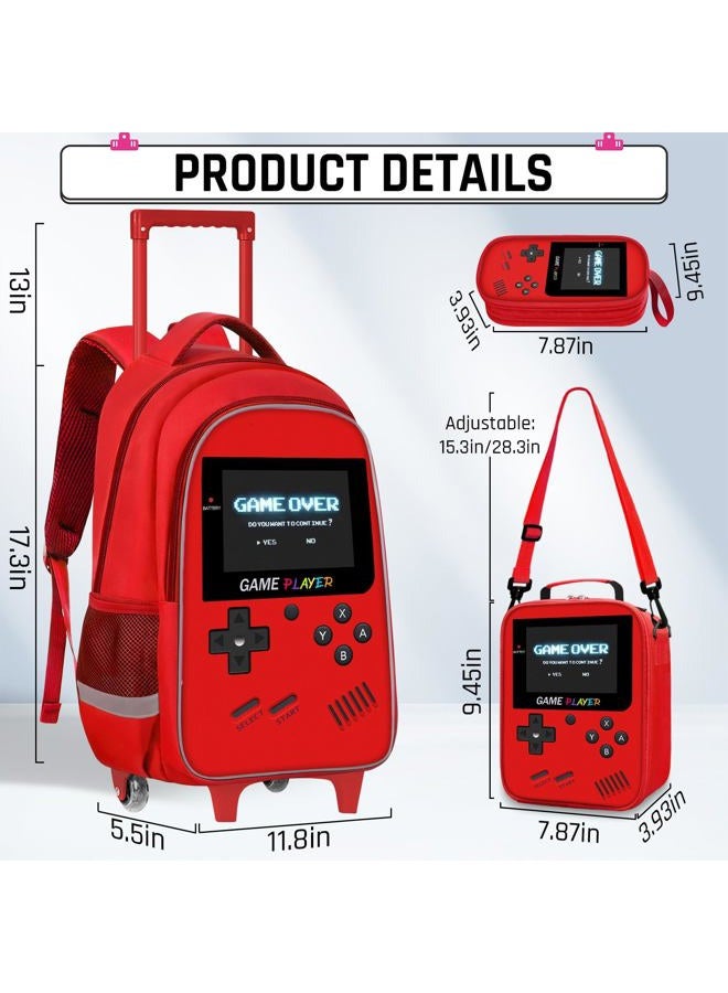 ZHIMEBYE Rolling Backpack For Boys - Gamer Boys Backpack For Kids Children Teens Elementary Middle School, Red-backpack Set, Medium to Large, Modern, Minimalist - Image 4