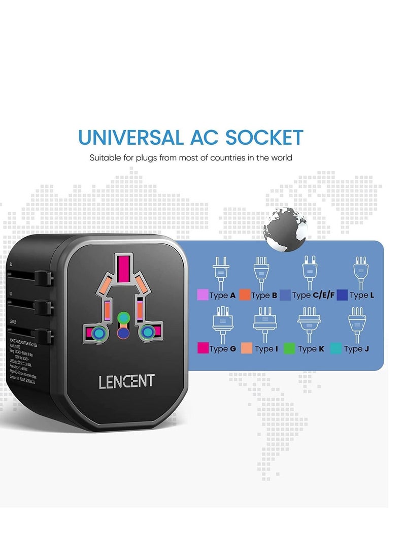 Lencent Universal Travel Adaptor Plug with 2 USB Ports, LENCENT International Power Adapter with UK/USA/EU/AUS Plug, All-in-One Worldwide Travel Charger for Over 200 Countries in The World - Image 4