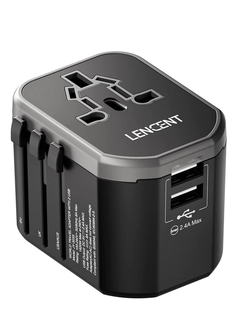 Lencent Universal Travel Adaptor Plug with 2 USB Ports, LENCENT International Power Adapter with UK/USA/EU/AUS Plug, All-in-One Worldwide Travel Charger for Over 200 Countries in The World - Image 1