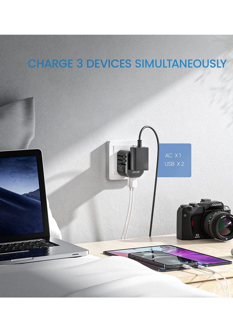 Lencent Universal Travel Adaptor Plug with 2 USB Ports, LENCENT International Power Adapter with UK/USA/EU/AUS Plug, All-in-One Worldwide Travel Charger for Over 200 Countries in The World - Image 2