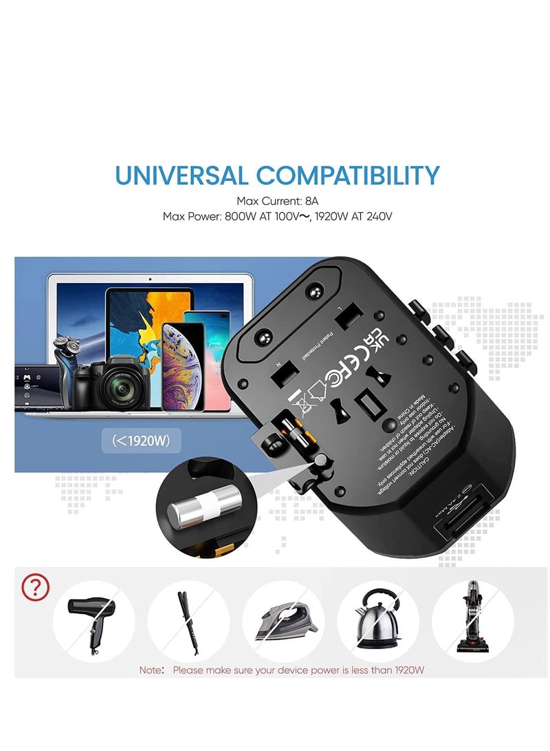 Lencent Universal Travel Adaptor Plug with 2 USB Ports, LENCENT International Power Adapter with UK/USA/EU/AUS Plug, All-in-One Worldwide Travel Charger for Over 200 Countries in The World - Image 5