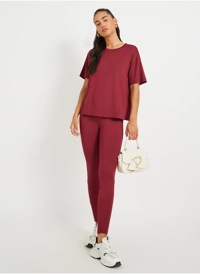 Styli Solid Short Sleeve T-Shirt and Leggings Co-Ords