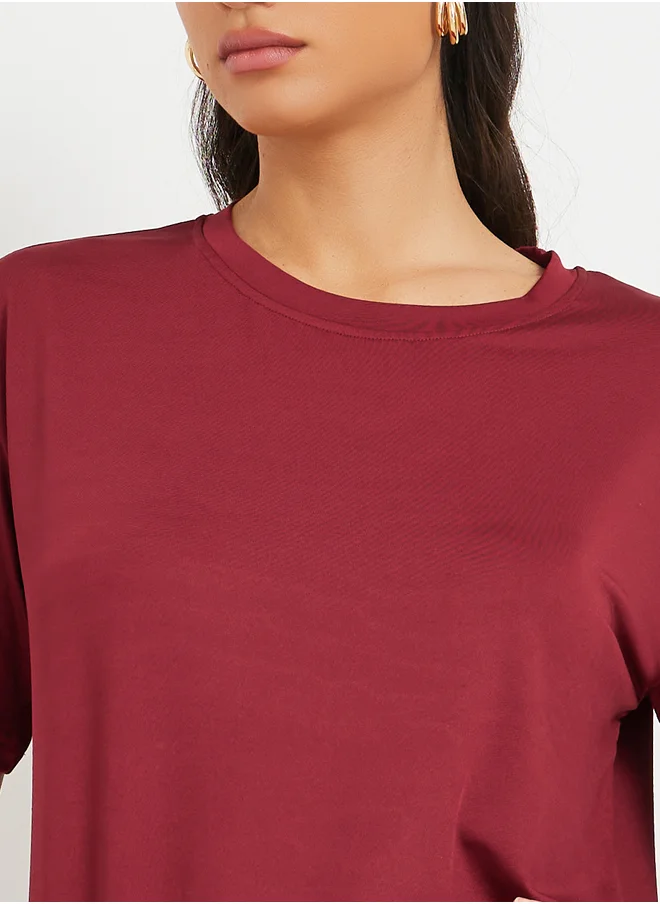 Styli Solid Short Sleeve T-Shirt and Leggings Co-Ords