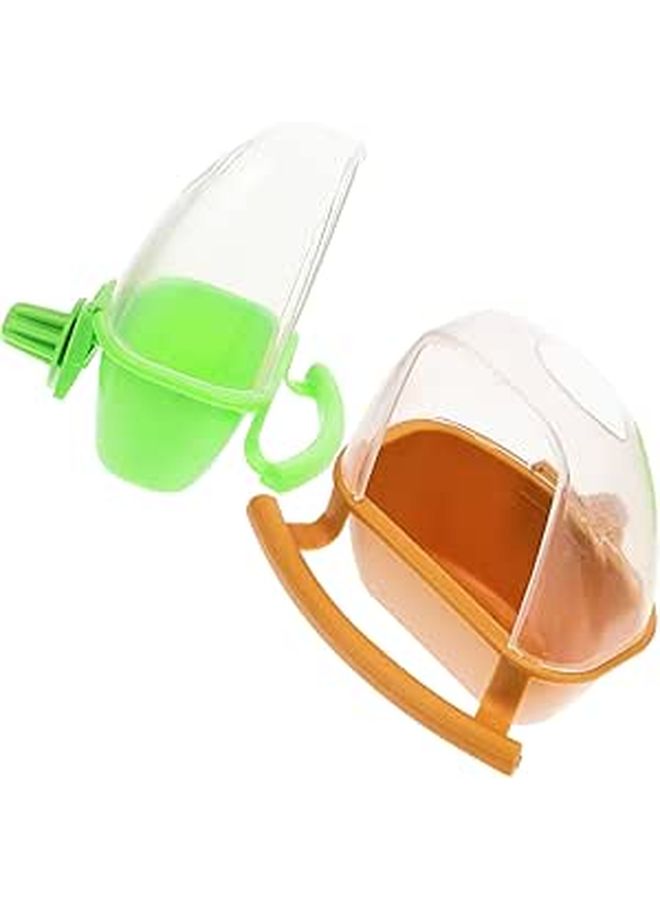 Bird Cage Hanging Feeder Bowls 2pcs With Water And Food Cups Plastic Parrot Feeding Container Set Yellow Green For Small Birds Parakeets - Image 1
