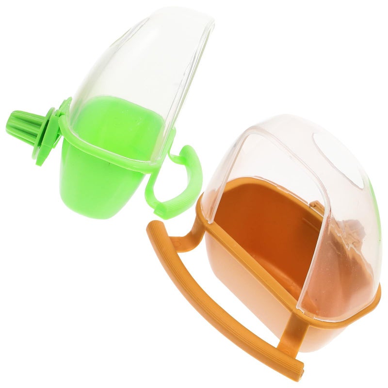 Bird Cage Hanging Feeder Bowls 2pcs With Water And Food Cups Plastic Parrot Feeding Container Set Yellow Green For Small Birds Parakeets - Image 2
