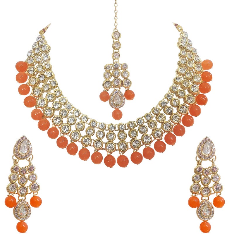 CHRISHAN Store gold plated designer stone pearl necklace set for women and girls. - Image 1