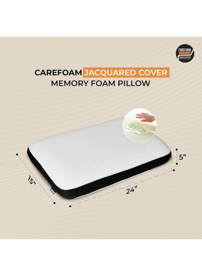 CareFoam Orthopedic Memory Foam Pillow for Comfortable Sleep, Neck & Shoulder Pain Relief with Removable Zipper White Jacquard Cover 24 x 15 x 5 Inch Pack of 2 - Image 4