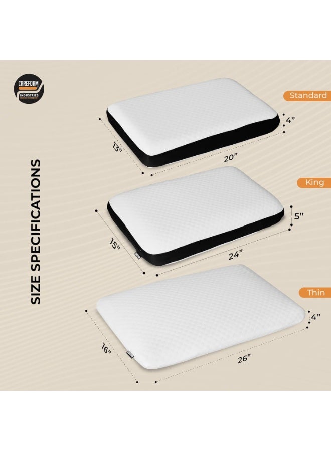 CareFoam Orthopedic Memory Foam Pillow for Comfortable Sleep, Neck & Shoulder Pain Relief with Removable Zipper White Jacquard Cover 24 x 15 x 5 Inch Pack of 2 - Image 2