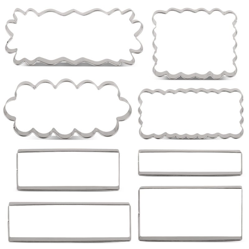 LILIAO Rectangle Scalloped Edge Cookie Cutter Set Stainless Steel Rectangle and Scalloped Edge 8Piece Set