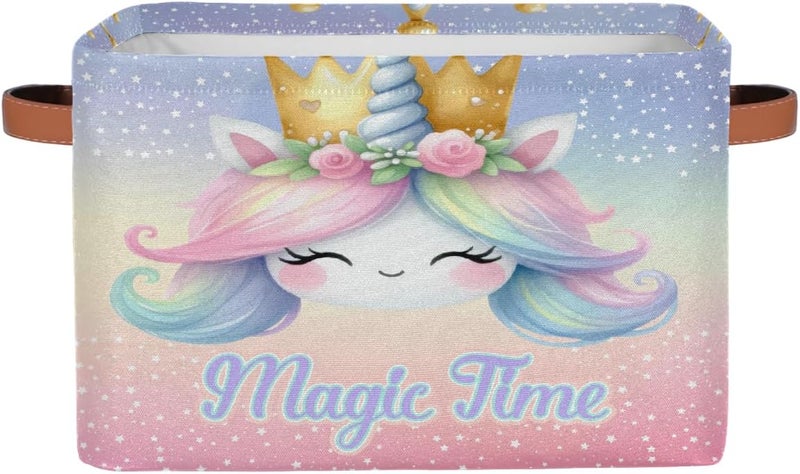 Small Storage Basket Foldable Animal Rainbow Unicorn Cube Organizer Bin with Handles Kids Toy Organizer Box Collapsible Fabric Hamper for Nursery Living Room Bedroom Decort Gifts - Image 1