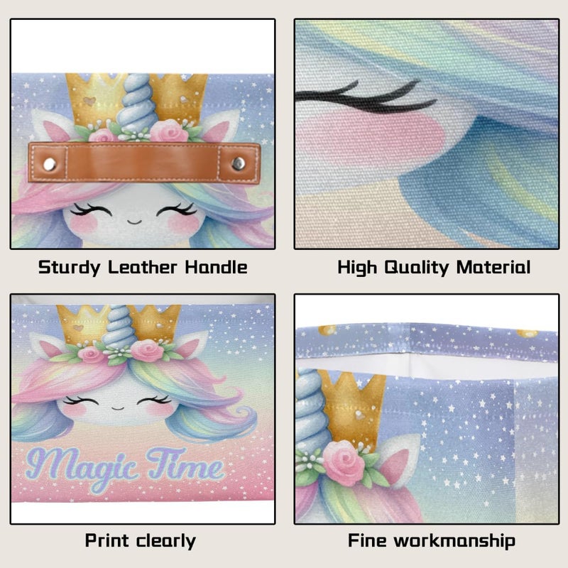 Small Storage Basket Foldable Animal Rainbow Unicorn Cube Organizer Bin with Handles Kids Toy Organizer Box Collapsible Fabric Hamper for Nursery Living Room Bedroom Decort Gifts - Image 3