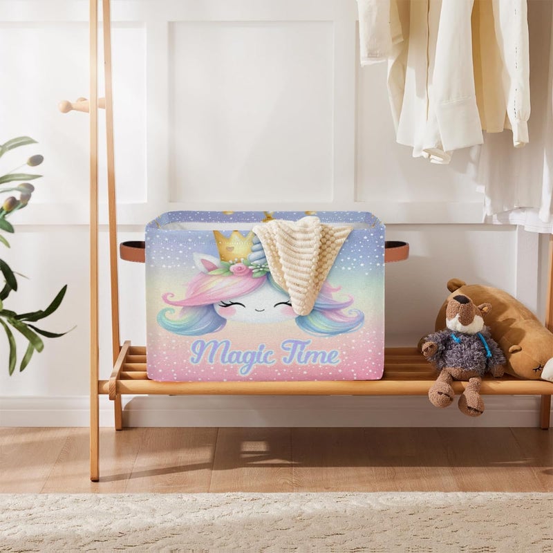 Small Storage Basket Foldable Animal Rainbow Unicorn Cube Organizer Bin with Handles Kids Toy Organizer Box Collapsible Fabric Hamper for Nursery Living Room Bedroom Decort Gifts - Image 5