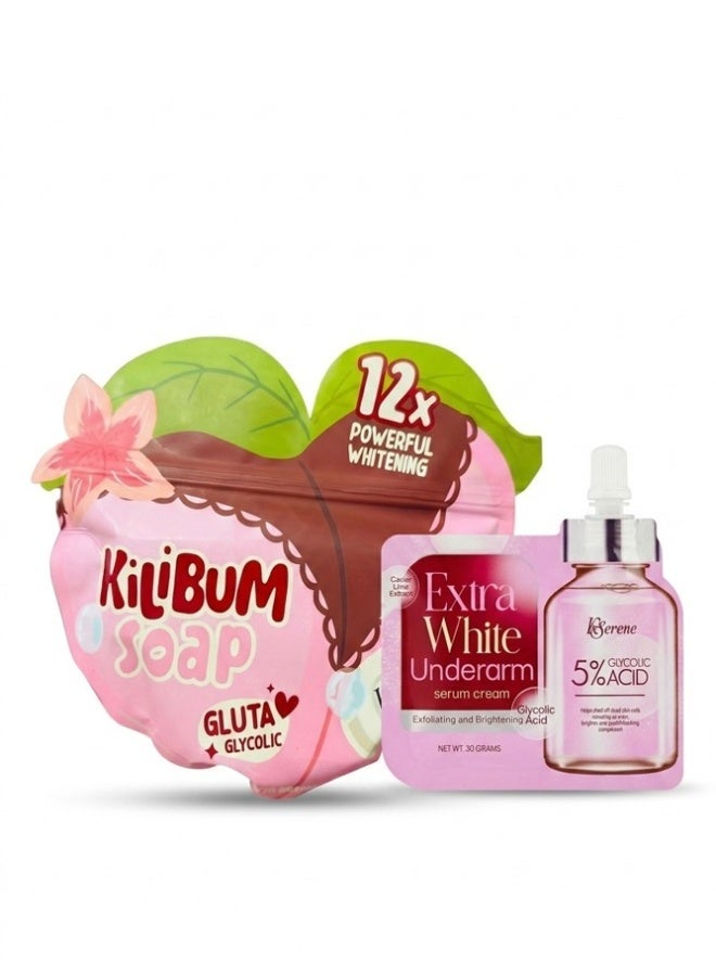 KSerene KiLiBuM Soap (3x70g) Gluta Glycolic & Extra White Underarm Serum Cream (30g) with 5% Glycolic Acid - Brightening COMBO PACK with Glycolic Acid - Image 2