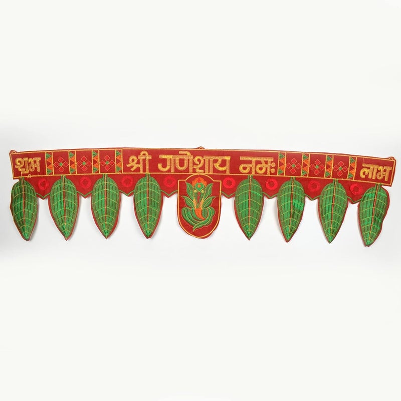 Puja N Pujari Puja N Pujari Handmade Shree Ganesha with Leaf Diwali Decoration Ganesha Leaf Toran  - Image 1