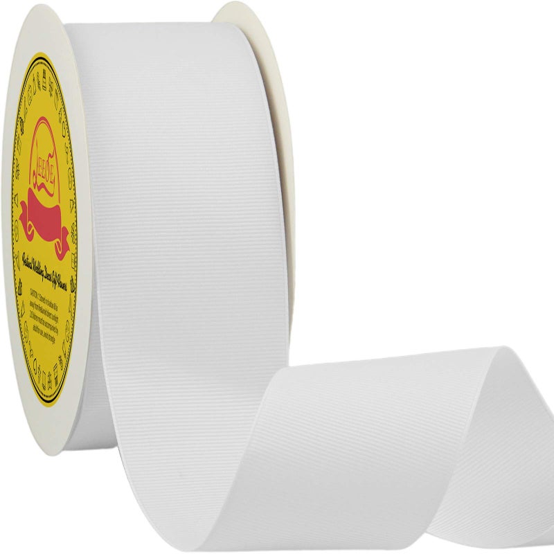 LEEQE Grosgrain Ribbon for Crafts 2 X 25 Yards White Ribbon for Gift Wrapping Double Face Very Suitable for Weddings Silk Ribbon Party Hair Bow Invitation Decorations and More
