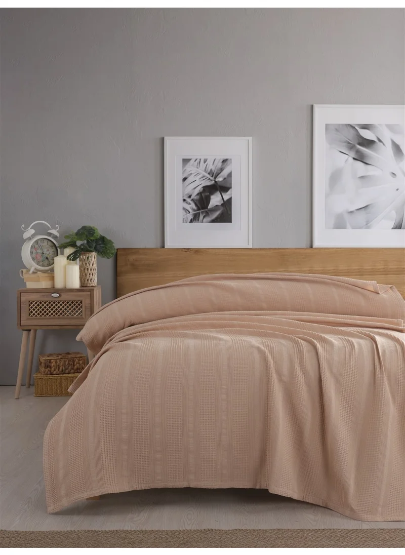 Sevim Single Waffle Blanket 160x230 cm - 100% Cotton - Honeycomb Design - Gofre Blanket - Cappuccino