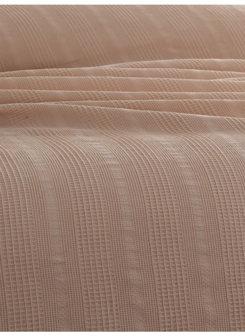 Sevim Single Waffle Blanket 160x230 cm - 100% Cotton - Honeycomb Design - Gofre Blanket - Cappuccino