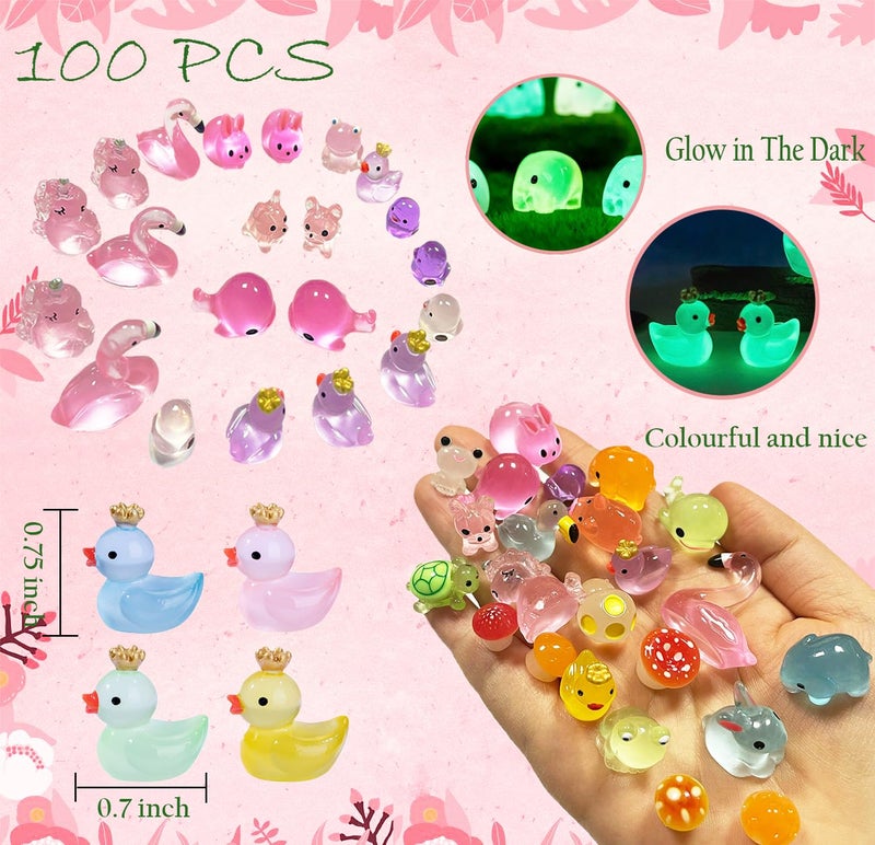 Dabshuyikk 100 Pcs Various Luminous Mini Resin Animals Tiny Animal Glow in The Dark for Fairy Garden Micro Landscape Aquarium Decoration - Image 2