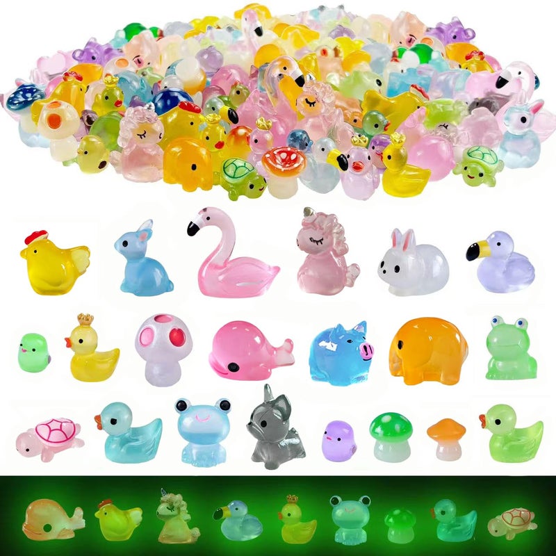 Dabshuyikk 100 Pcs Various Luminous Mini Resin Animals Tiny Animal Glow in The Dark for Fairy Garden Micro Landscape Aquarium Decoration - Image 1