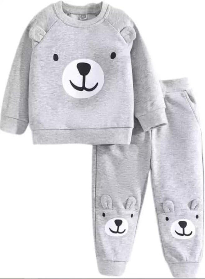 Ameeha Kids Winter Wear Casual Clothing Set for Baby Boy Girl (18 Months-24 Months, Grey-Bear) - Image 1
