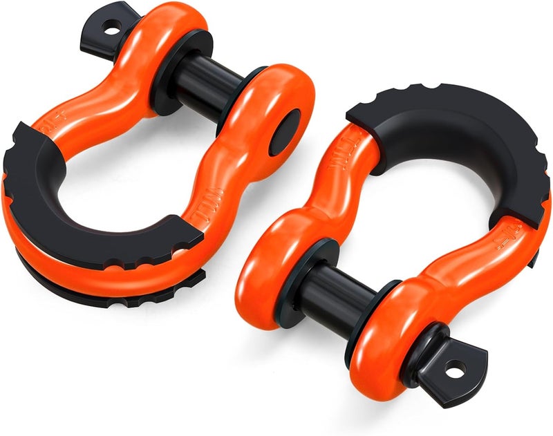 ORCISH 2PK D Ring Shackle, 42,000lb Break Strength, D Ring Shackles 3/4 inch with Black Isolator Washer and 7/8" Screw Pin, Tow Shackles, Soft Shackle Kit for Off-Road Jeep Truck Vehicle Recovery - Image 1