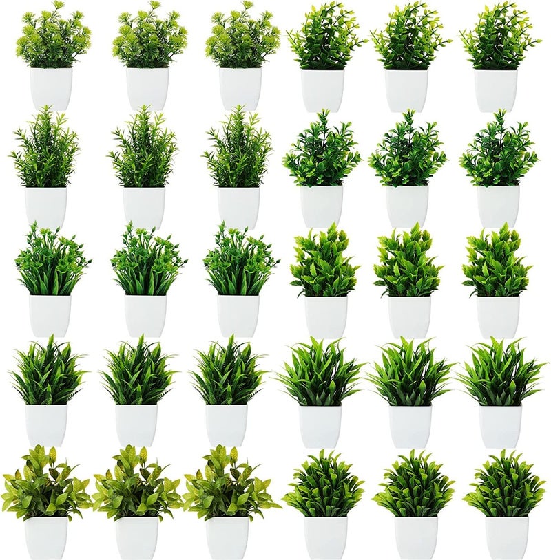 Dekorly Artificial Potted Plants, 30 Pack Artificial Plastic Eucalyptus Plants Small Indoor Potted Houseplants, Small Faux Plants for Home Decor Bathroom Office Farmhouse (Set 0F 30) - Image 1
