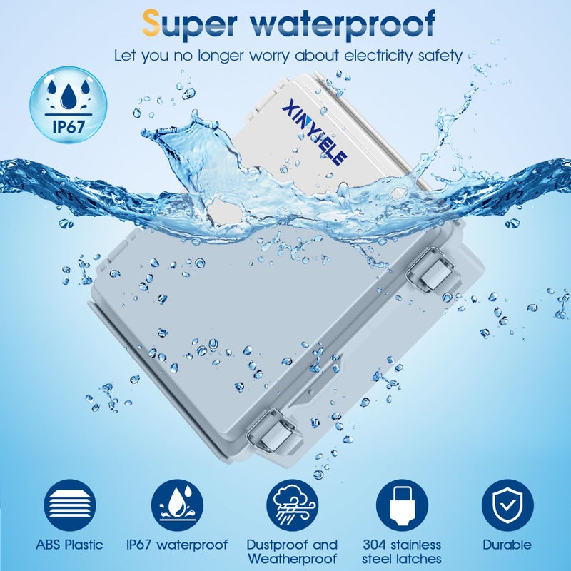 XINYIELE Waterproof Outdoor Project ABS Plastic Junction Box IP67 Weatherproof Dustproof Enclosure with Hinged Cover, Mounting Plate,Wall Brackets for Power Project (8.7"X6.7"X4.5") - Image 2