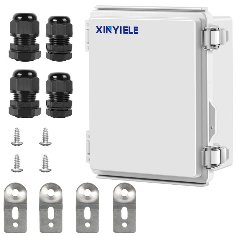 XINYIELE Waterproof Outdoor Project ABS Plastic Junction Box IP67 Weatherproof Dustproof Enclosure with Hinged Cover, Mounting Plate,Wall Brackets for Power Project (8.7"X6.7"X4.5") - Image 1