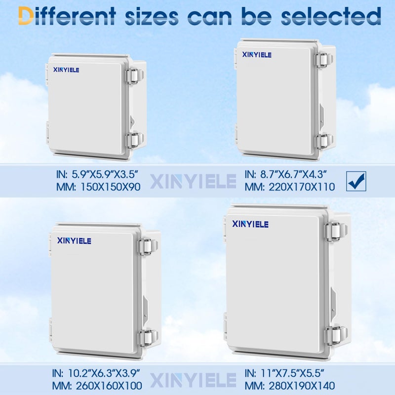 XINYIELE Waterproof Outdoor Project ABS Plastic Junction Box IP67 Weatherproof Dustproof Enclosure with Hinged Cover, Mounting Plate,Wall Brackets for Power Project (8.7"X6.7"X4.5") - Image 4
